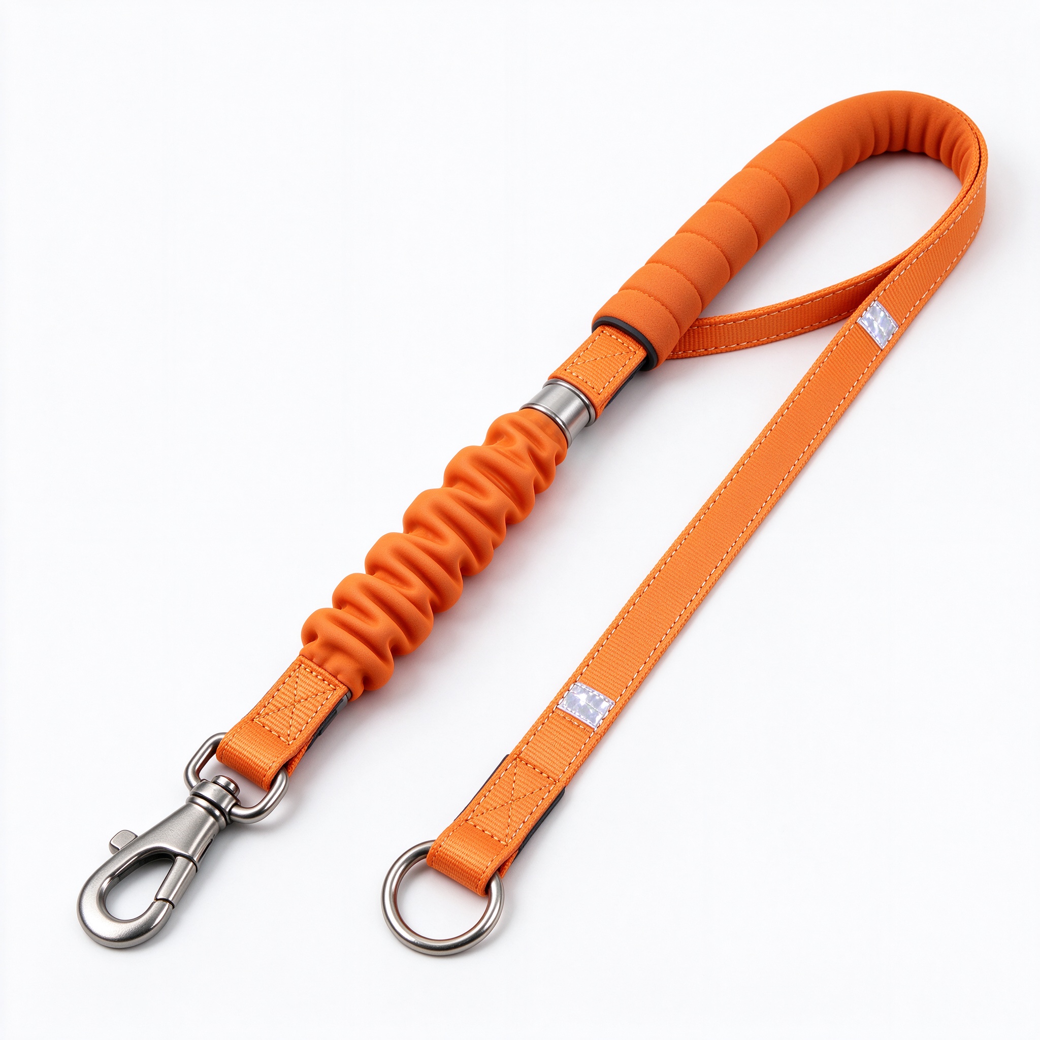 Pawnest Pro Leash orange dog leash with padded handle bungee and carabiner on white background